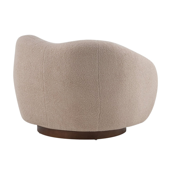 English Elm Wooden Bentwood Base Bouclé Barrel Swivel Chair for Living Room Reading Nook N776P359106B