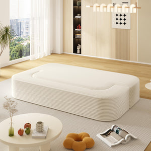 English Elm 78.7" Modern Foldable Corduroy Sofa Bed with 2 Plush Pillows, 2-in-1 Convertible Sleeper and Blanket Beige W3219P317382