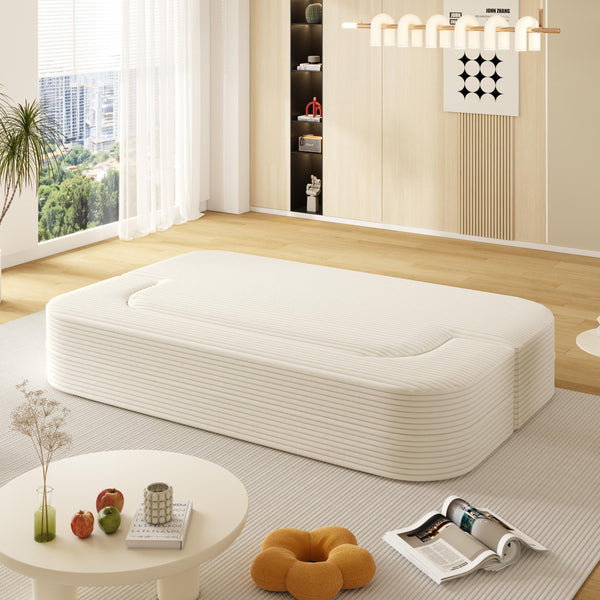 English Elm 78.7" Modern Foldable Corduroy Sofa Bed with 2 Plush Pillows, 2-in-1 Convertible Sleeper and Blanket Beige W3219P317382