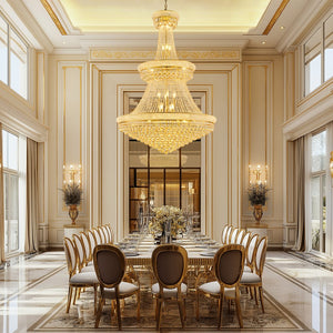 English Elm Luxury Gold Crystal Chandelier 42" 3-Tier Empire with 36 E12 Lights, 480+ K9 Crystals, Hand-Strung Elegance W2869S00003