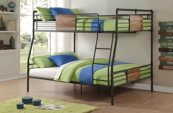 English Elm Brantley Sandy Black & Dark Bronze Hand-Brushed Finish Queen/Queen Convertible Metal Bunk Bed with Slat System Black 85 L x 22 W x 7 H B2726S00511