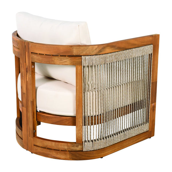 English Elm Christopher Knight Home® - Premium Acacia Wood Outdoor Club Chair – Stylish Curved Design, Woven Rope, Water-Resistant Cushions N767P367654A