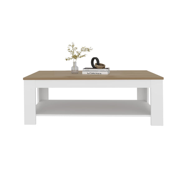 English Elm Rectangular Two-tone Coffee Table with Open Shelf Wenge Oak Living Room B128P473988