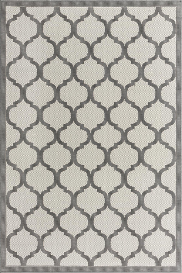Unique Loom Outdoor Trellis Moroccan Machine Made Geometric Rug Gray, Silver 6' 1" x 9' 0"