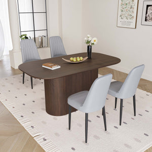 English Elm 63" Medieval-Modern Brown Mdf Dining Table & 4 Ergonomic Pu Chairs Set For Stylish Home & Kitchen W2189S00698
