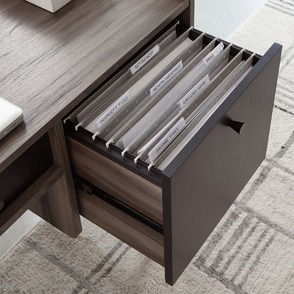 English Elm Desk, Gray finish - Modern Engineered Wood Office Desk with Smooth-Glide Pencil & File Drawers, Compact Durable Design B356P367870