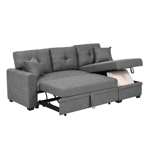 English Elm Upholstered Sleeper Sofa with Chaise & Under-Seat Storage, Reversible L/R, Modern Compact Design Gray B355S00004