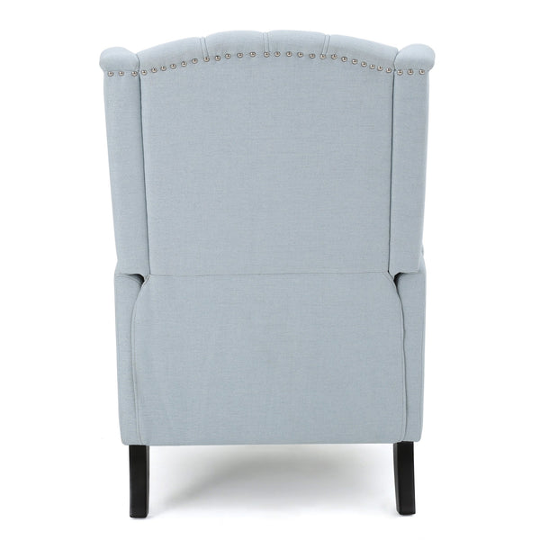 English Elm Christopher Knight Home® - Light Blue Button-Tufted Wingback Pushback Recliner Chair – Elegant Fabric Comfort, Cozy Support PMID 56992.00LSKY