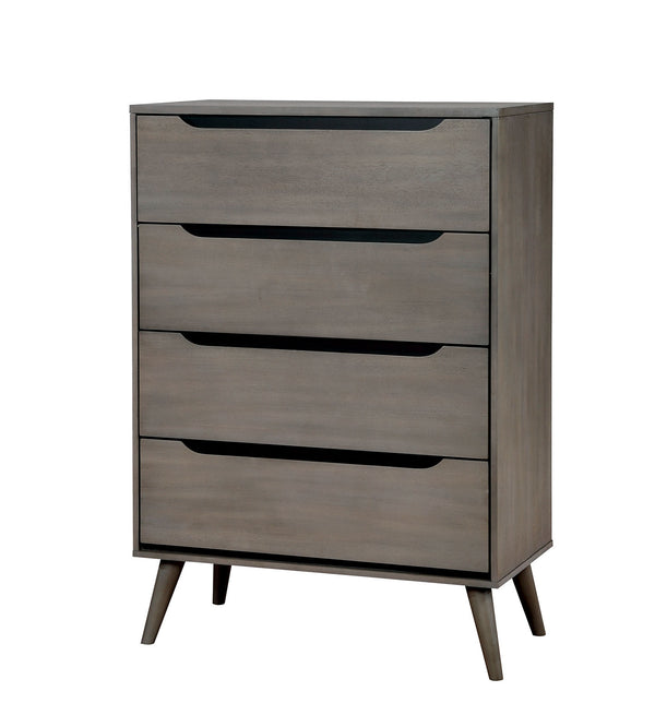 English Elm Modern Mid-Century Chest with Tapered Legs and Four Recessed-Handle Drawers, Sleek Storage Appeal Gray 20 L x 37 W x 45 H B2741P367882