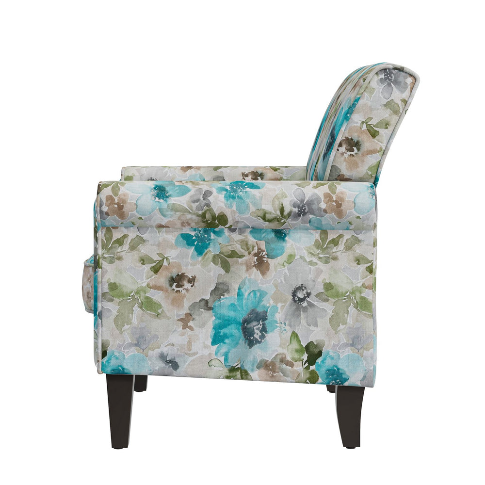 English Elm Barnet Floral Accent Armchair with Pewter Nailhead Trim and Tapered Wood Legs B127P495064
