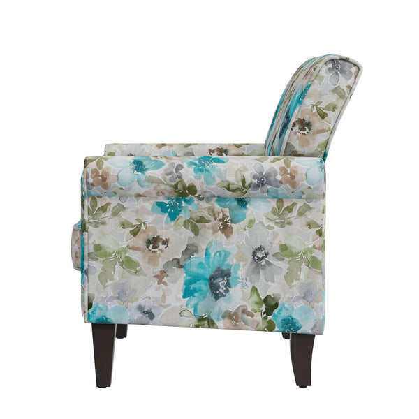 English Elm Barnet Floral Accent Armchair with Pewter Nailhead Trim and Tapered Wood Legs B127P495064
