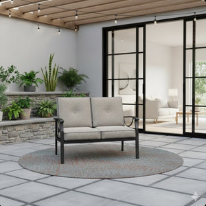 English Elm 48" Outdoor Steel Loveseat with Curved Arms Foam Cushions Patio Balcony Seating B082P455148