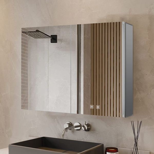 English Elm Corsica Double Door Led Medicine Cabinet with Defogger and Aluminum Frame for Bathrooms B2731P477801