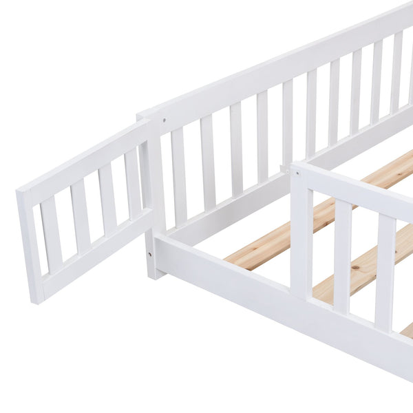 English Elm Twin Pine Wood Floor Bed with Safety Guardrails and Door for Kids Bedroom White W495123237