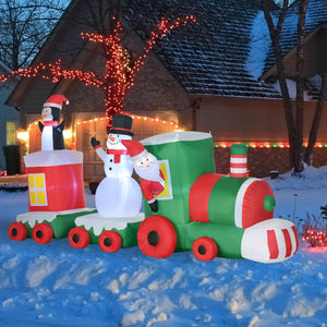 English Elm HOMCOM 11ft Inflatable Christmas Train with Santa Snowman Penguin, LED Lighted Yard Decor for Holidays Multicolor W2225P229261
