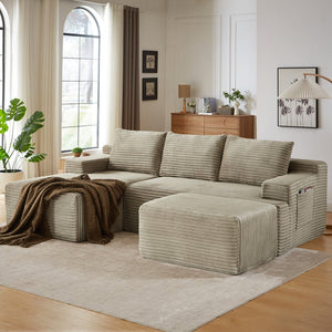English Elm U-shaped Cloud Sectional Corduroy Deep Seat Modular Sofa for Living Room Lounge W2339S00110