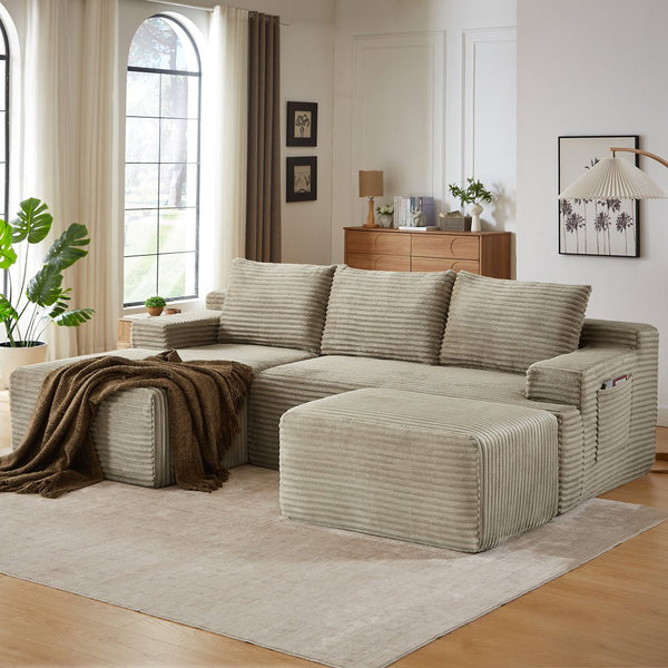English Elm U-shaped Cloud Sectional Corduroy Deep Seat Modular Sofa for Living Room Lounge W2339S00110