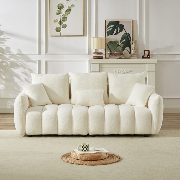 English Elm 3 Seater Paired Teddy Fleece Sofa Set Pine Frame Living Room Seating with Cushions Beige W1193S00191