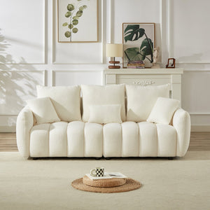 English Elm 1 Plus 3 3 Teddy Fleece Sofa Set with Pine Frame Seven Cushions for Living Rooms Beige W1193S00184