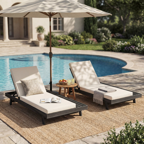 English Elm Lounge Chaise Outdoor Acacia Wood Slatted Frame with Water Resistant Cushion Resort Style N770P442B429CUSH