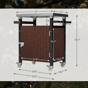 English Elm Outdoor Grill Cart – Stainless Steel Tabletop & Storage, Mobile Bbq Island With Hooks & Spice Rack W1422P212119-GIGA