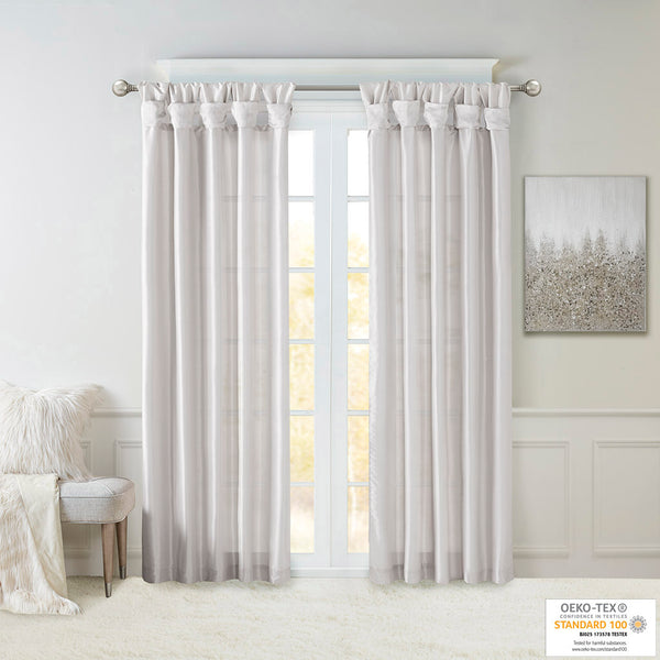 JLA Home Madison Park - Twist Emelia Faux Silk Lined Curtain Panel with DIY Twist Tabs for Luxurious Draping and Privacy Silver MP40-6328