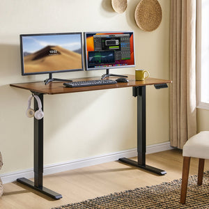 English Elm Electric Standing Desk Mahogany Steel Frame Sit Stand Home Office Workstation Dark Walnut W1769P415269