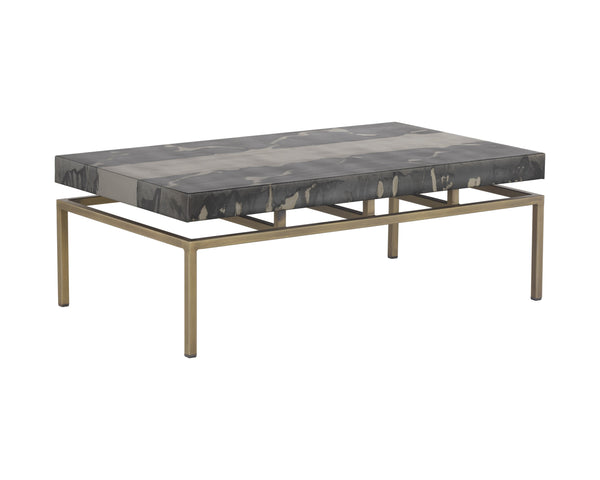 Sunpan Toreno Coffee Table - Handcrafted Antique Brass with Unique Patina Finish, Global Travel Inspired Design