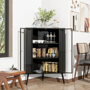 English Elm Modern 3-Tier Corner Storage Cabinet Antique Black Steel with Tempered Glass Doors, Space-Saving Organizer W3122P272936