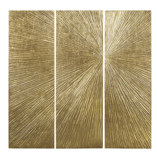 JLA Home Madison Park Signature - Hand Painted Dimensional Resin Triptych Sunburst Wall Art Set with Gold Metallic Texture, 3pc MPS95B-0040