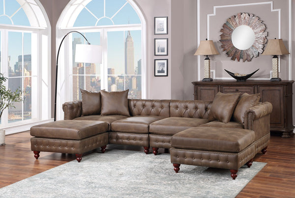 English Elm Dark Coffee 4-Piece Sectional Set – Breathable Leatherette With Reversible Loveseats & Ottomans B011S01328