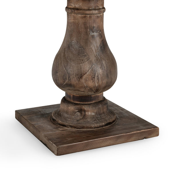 English Elm Biltmore Round End Table Aged Brown – Hand-Finished Solid Pine Pedestal, Rustic Reclaimed Charm B2723S00001