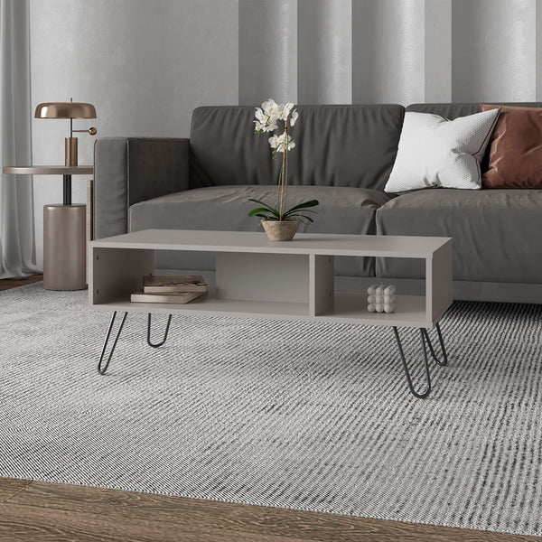 English Elm Coffee Table Marydel Smoke Gray Engineered Wood with Hairpin Legs, Open Shelves & Modern Style B092P238711