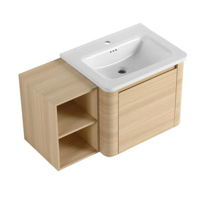 English Elm 36'' Wall-Mounted Bathroom Vanity With Elegant White Sink, Soft-Close Door & Open Storage Shelves W999S00481