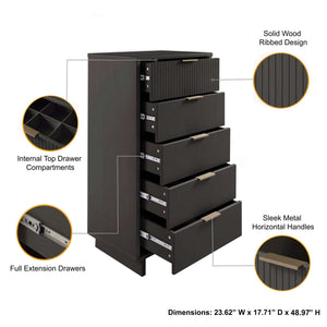 English Elm Granville 24" Charcoal Gray 5-Drawer Chest With Gold Handles & Organizer For Stylish Storage Solutions B365S00072