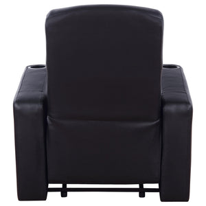 English Elm Black Top-grain Leather Home Theater Seating Row with Pocket Coil Recliners and Consoles B062S01838