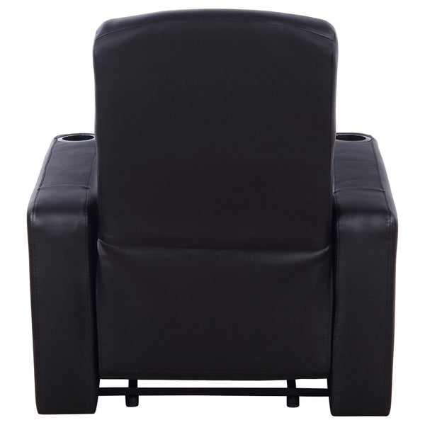 English Elm Black Top-grain Leather Home Theater Seating Row with Pocket Coil Recliners and Consoles B062S01838