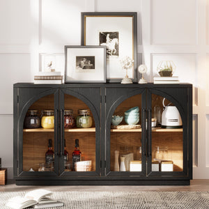 English Elm Trexm Arched Glass Door Buffet Sideboard Oak Veneer Storage Cabinet for Dining Room Black XW000021AAB-2026