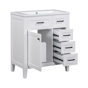 English Elm 30" Modern Bathroom Vanity With Sink Combo - Stylish White Cabinet, Ample Storage & Durable Design N725S999222K-6