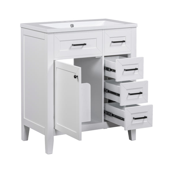 English Elm 30" Modern Bathroom Vanity With Sink Combo - Stylish White Cabinet, Ample Storage & Durable Design N725S999222K-6
