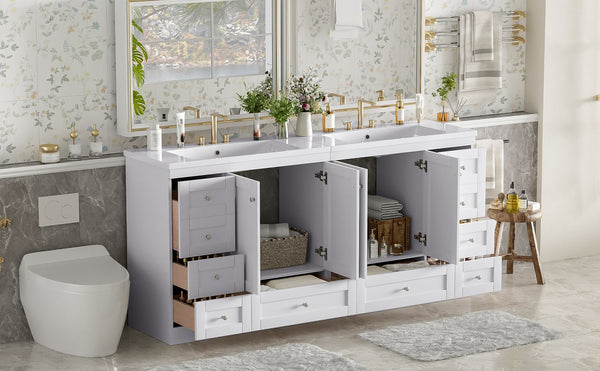 English Elm 72-inch Shaker Double Bathroom Vanity with Resin Basin and Soft Close Storage N729P000030K