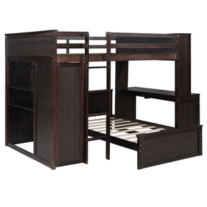 English Elm Full Twin Loft Bed with Desk Wardrobe Shelves Pine Wood Frame Kids Bedroom Espresso LT000821AAP-1