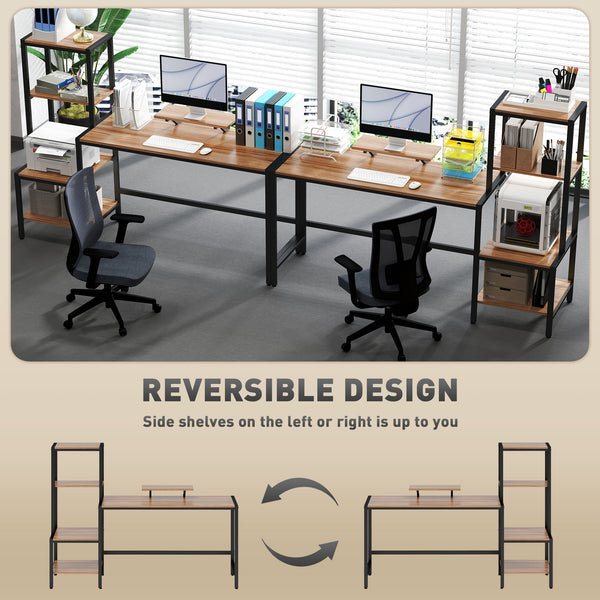 English Elm Homcom Industrial Writing Desk with Four Tier Shelving and Built in Monitor Riser W2225P485636