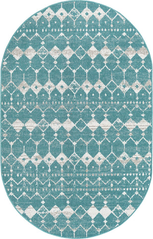 Unique Loom Outdoor Trellis Cardak Machine Made Geometric Rug Teal, Ivory/Gray 5' 3" x 8' 0"