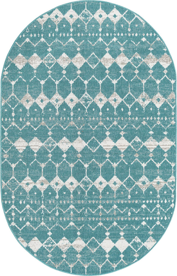 Unique Loom Outdoor Trellis Cardak Machine Made Geometric Rug Teal, Ivory/Gray 5' 3" x 8' 0"