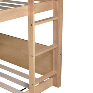 English Elm Twin House Floor Bunk Bed – Charming Rubberwood Design With Safety Guardrails, Ladder & White Oak Finish W504P227973-GIGA
