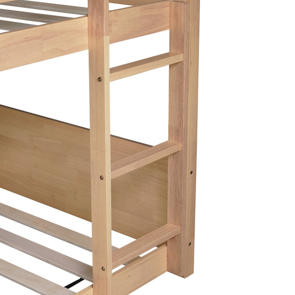 English Elm Twin House Floor Bunk Bed – Charming Rubberwood Design With Safety Guardrails, Ladder & White Oak Finish W504P227973-GIGA
