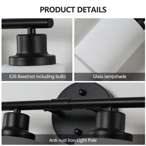 English Elm 24" Modern 4-Light Vanity Wall Sconce - Frosted Glass & Black Iron Frame For Bathroom & Bedroom Elegance W2312P374805