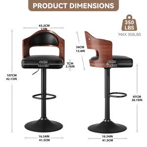 English Elm Swivel Bar Stools Set Of 2 - Adjustable Height, Comfortable Pu Leather & Bentwood Design For Dining T3950P394218-GIGA