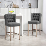 English Elm Homcom Counter Height Bar Stools Set Of 2, 27" Seat Height Upholstered Barstools, Farmhouse Kitchen Island Stools With Nailhead-Trim, Tufted Back and Wooden Legs, Dark Gray